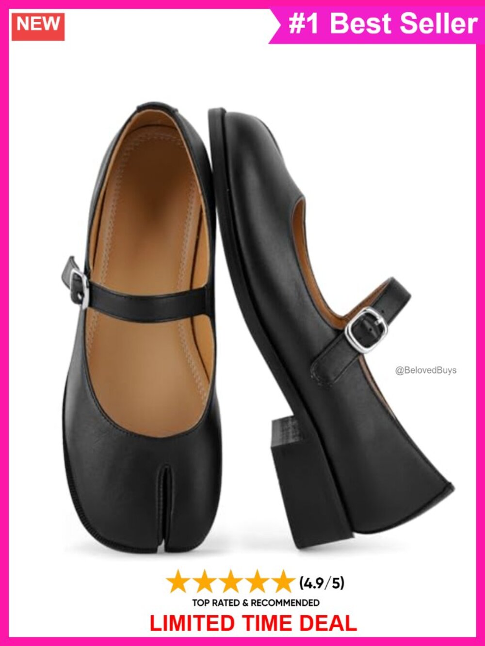 Tabi Mary Jane Flats Split Toe Faux Leather Women's Shoes